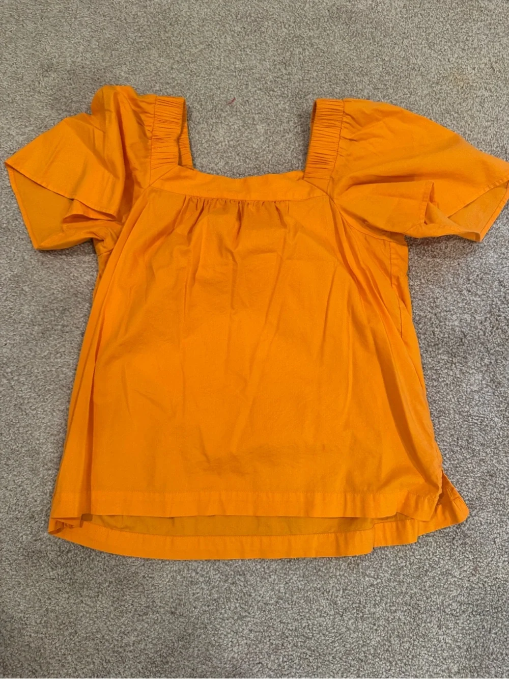 LOFT Bright Orange Square-Neck Puff Sleeve Top, worn once